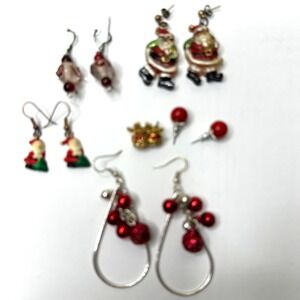 Christmas Santa Claus Jingle Bell Dangle Earrings Holiday Festive Jewelry